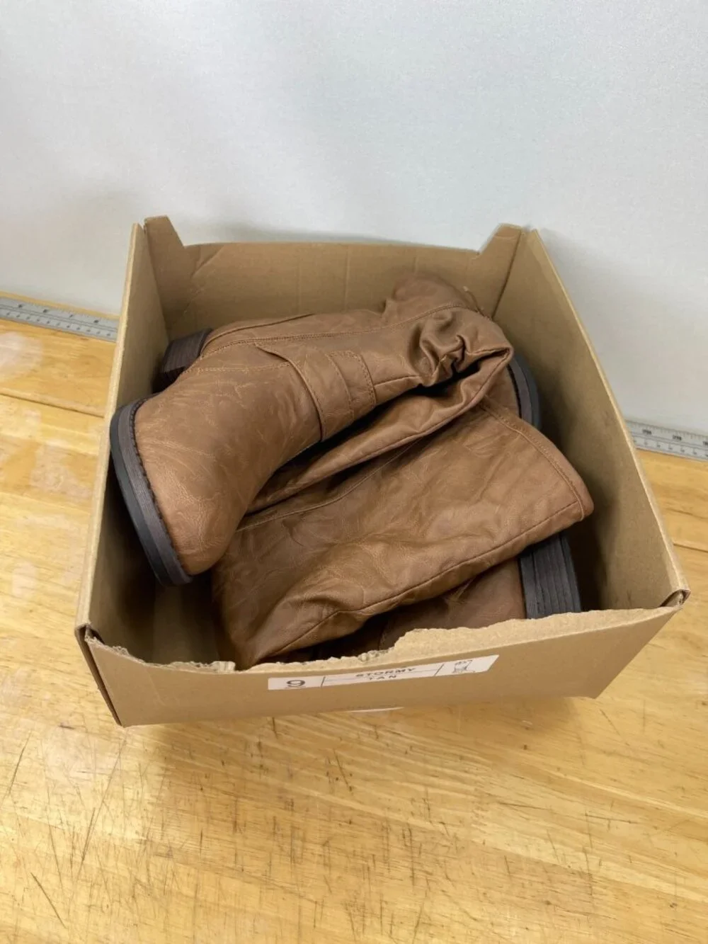 Women’s Tall Riding Boots Tan Buckle Strap Slouch Zip Size 9